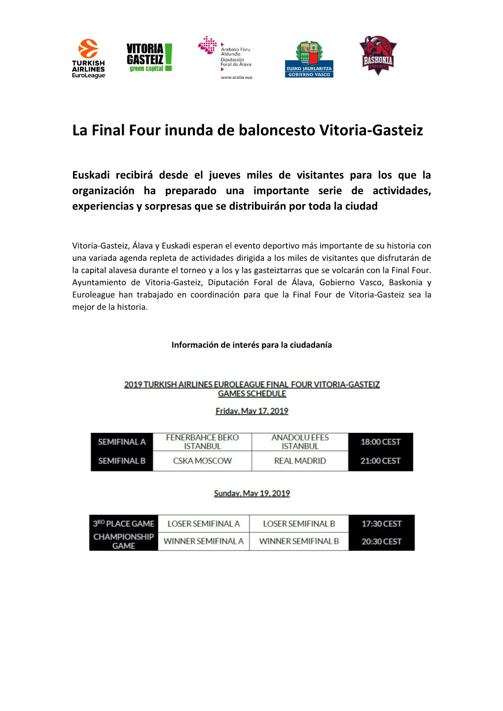 La Final Four Inunda De Baloncesto Vitoria-Gasteiz