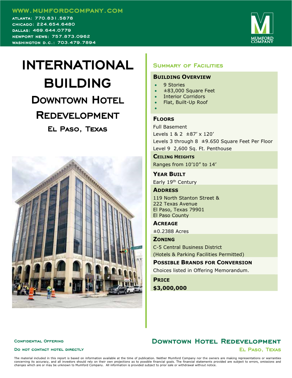 El Paso Tx Downtown Hotel Redevelopment 2167 Executive Summary