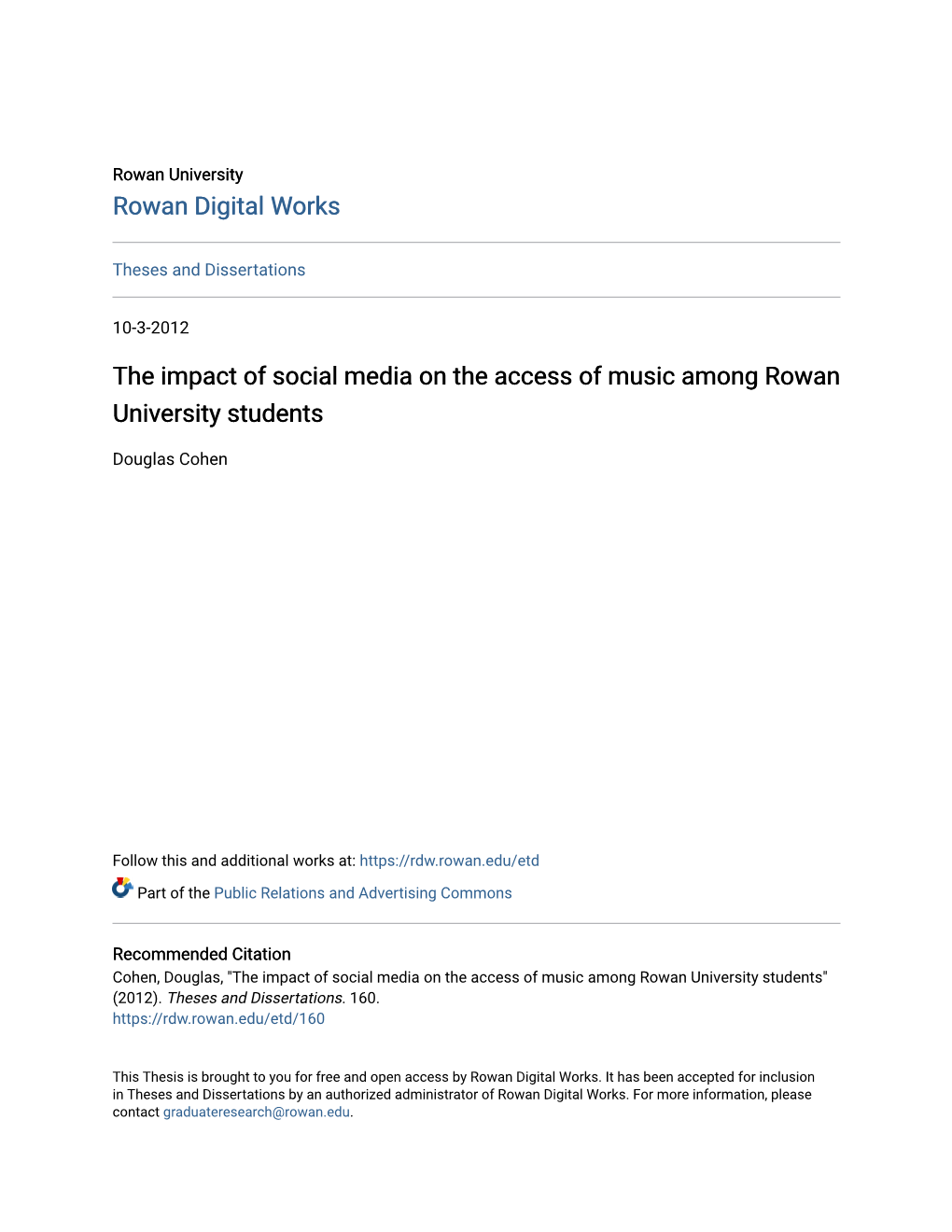 The Impact of Social Media on the Access of Music Among Rowan University Students