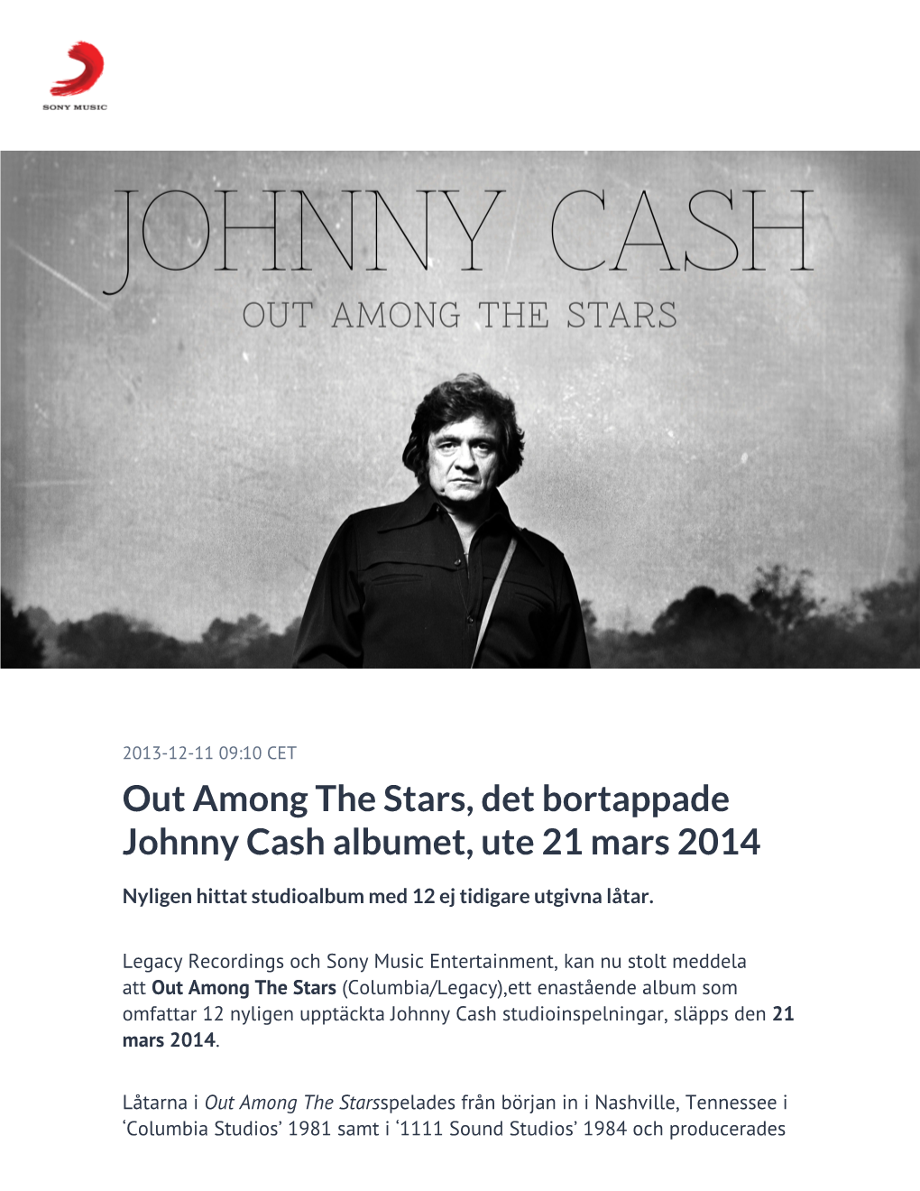 Out Among the Stars, Det Bortappade Johnny Cash Albumet, Ute 21 Mars 2014