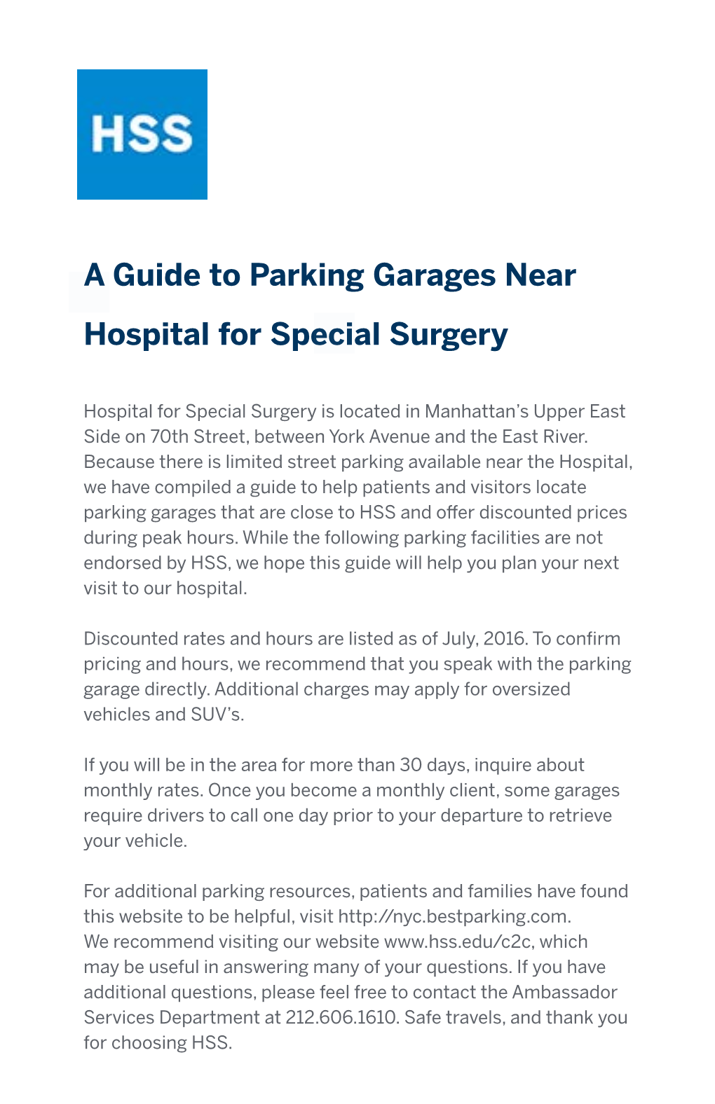 A Guide to Parking Garages Near Hospital for Special Surgery