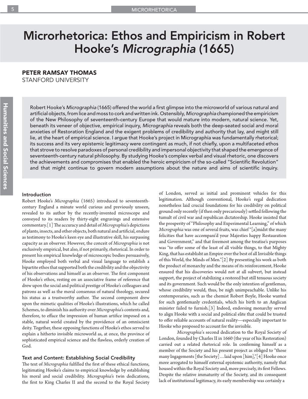 Microrhetorica: Ethos and Empiricism in Robert Hooke's Micrographia