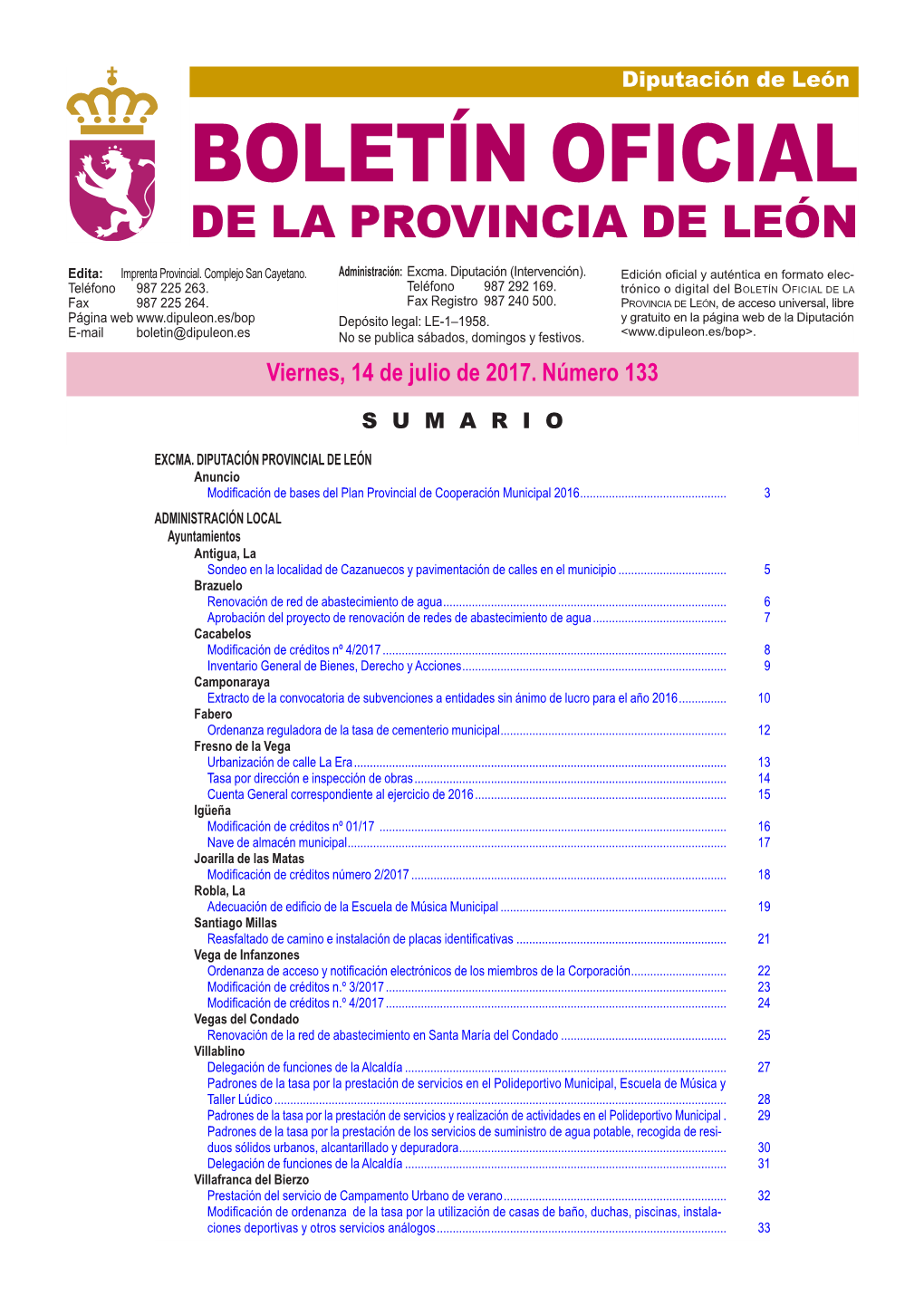 BOLETÍN OFICIAL DE LA PROVINCIA DE LEÓN Edita: Imprenta Provincial