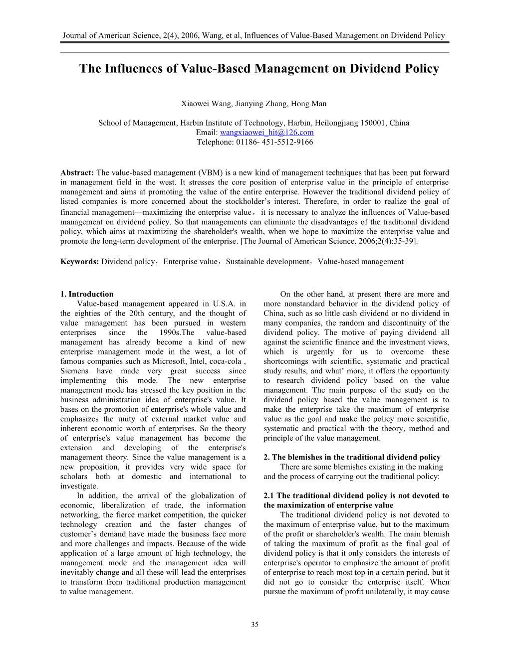 The Influences of Value-Based Management on Dividend Policy