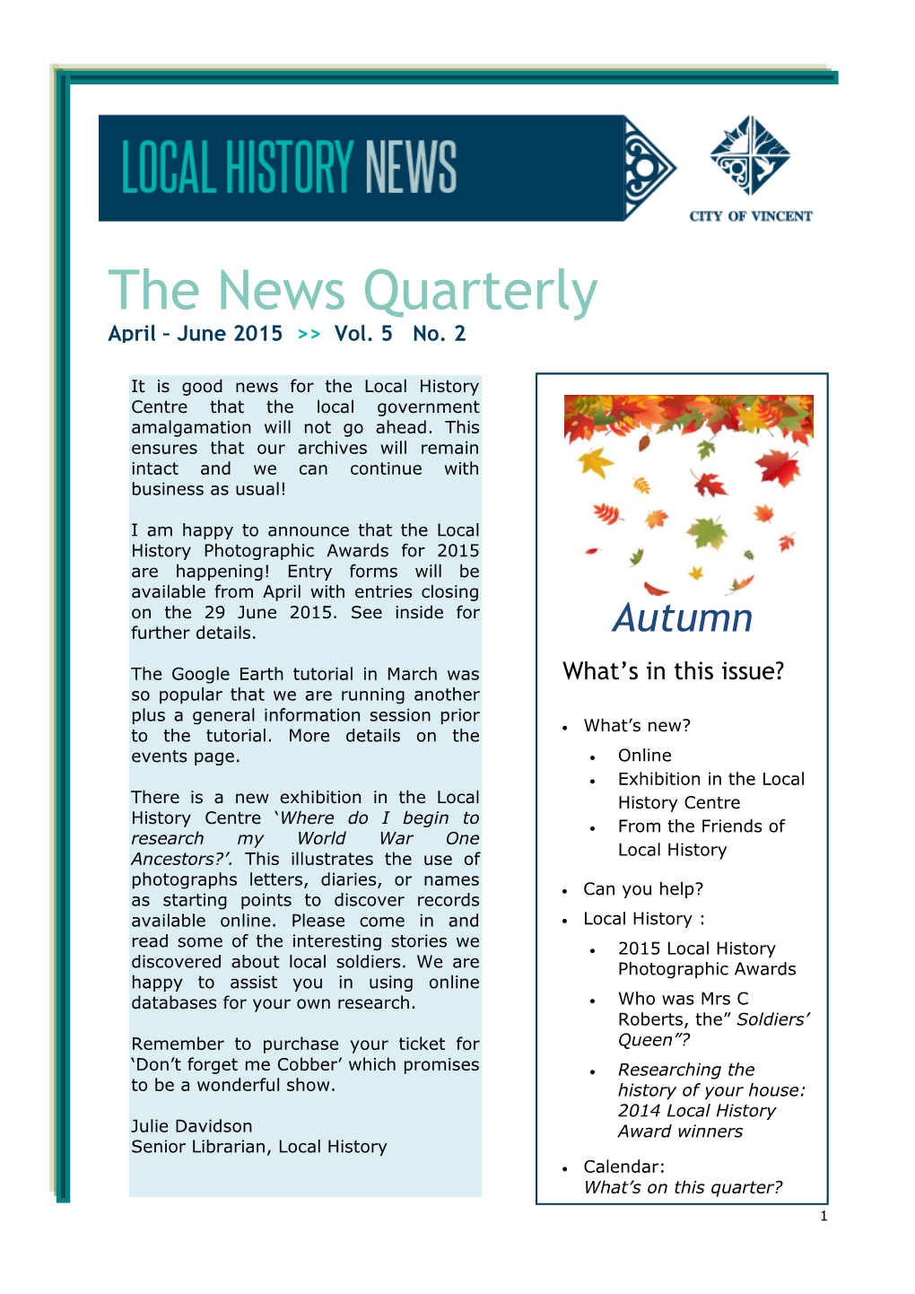 The News Quarterly April – June 2015 >> Vol