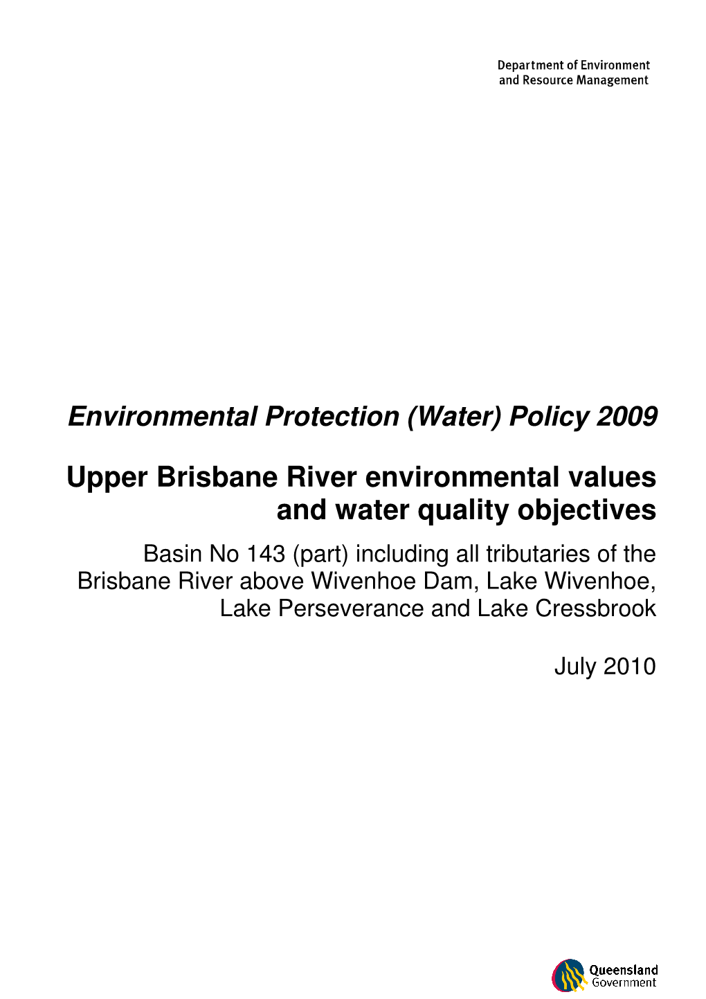 Upper Brisbane River Environmental Values and Water Quality Objectives