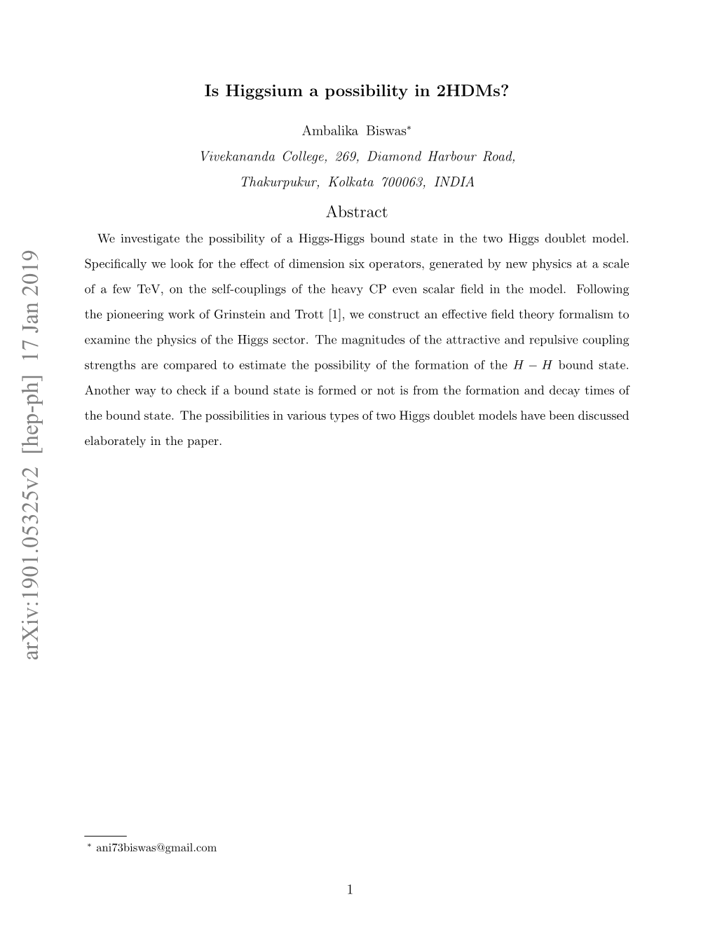 Arxiv:1901.05325V2 [Hep-Ph] 17 Jan 2019