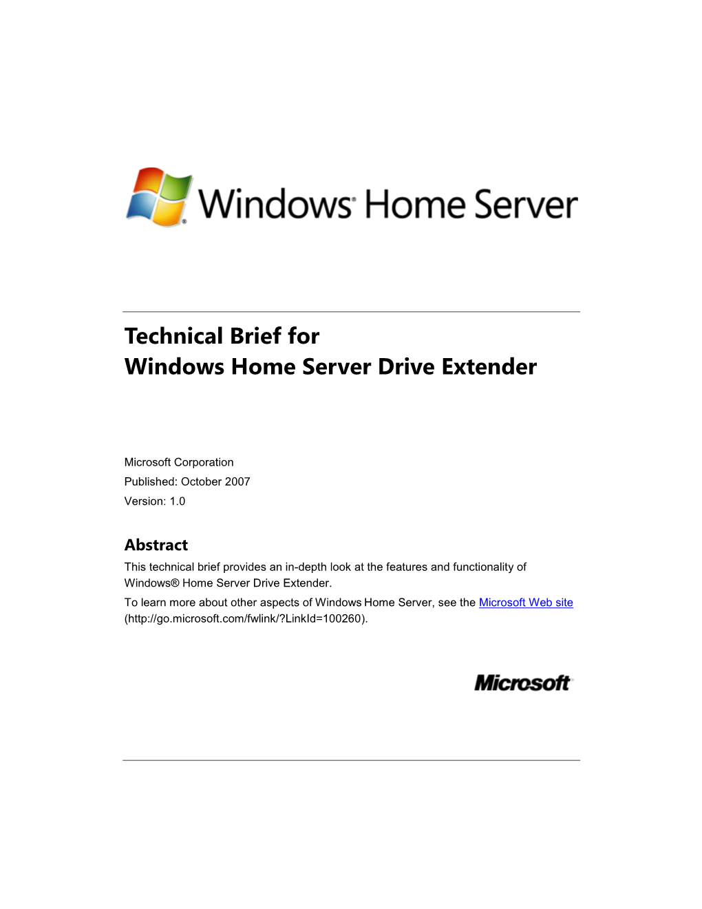 Technical Brief for Windows Home Server Drive Extender