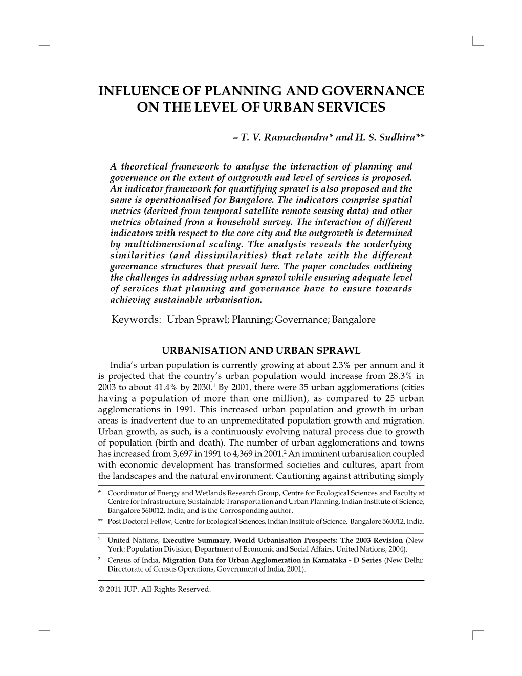 Influence of Planning and Governance on the Level of Urban Services