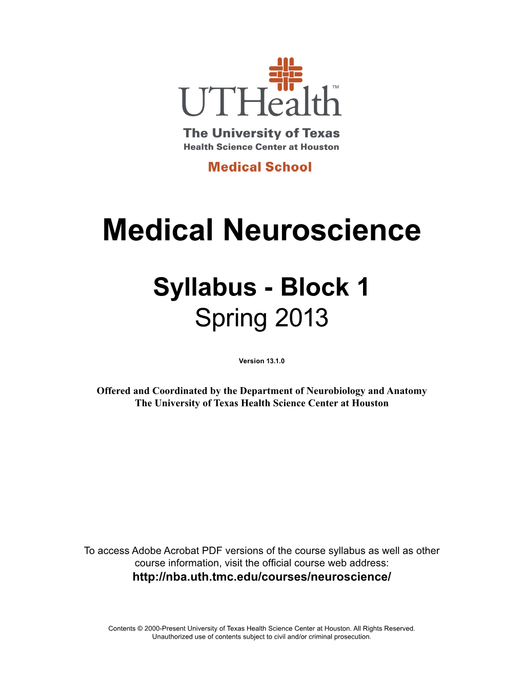 Neuroscience 2013 Syllabus V13.1.0