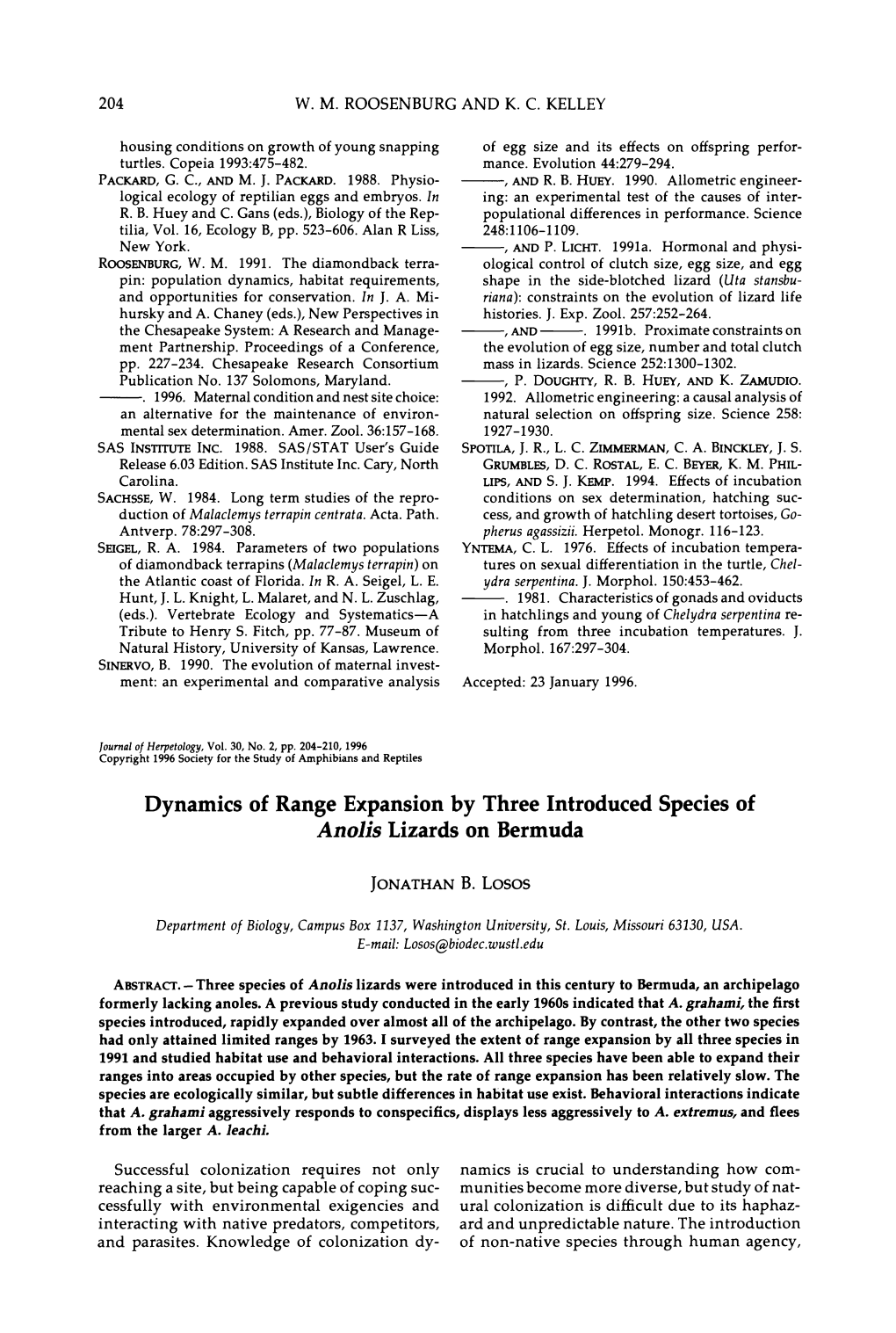 Dynamics of Range Expansion by Three Introducedspecies of Anolis Lizards on Bermuda