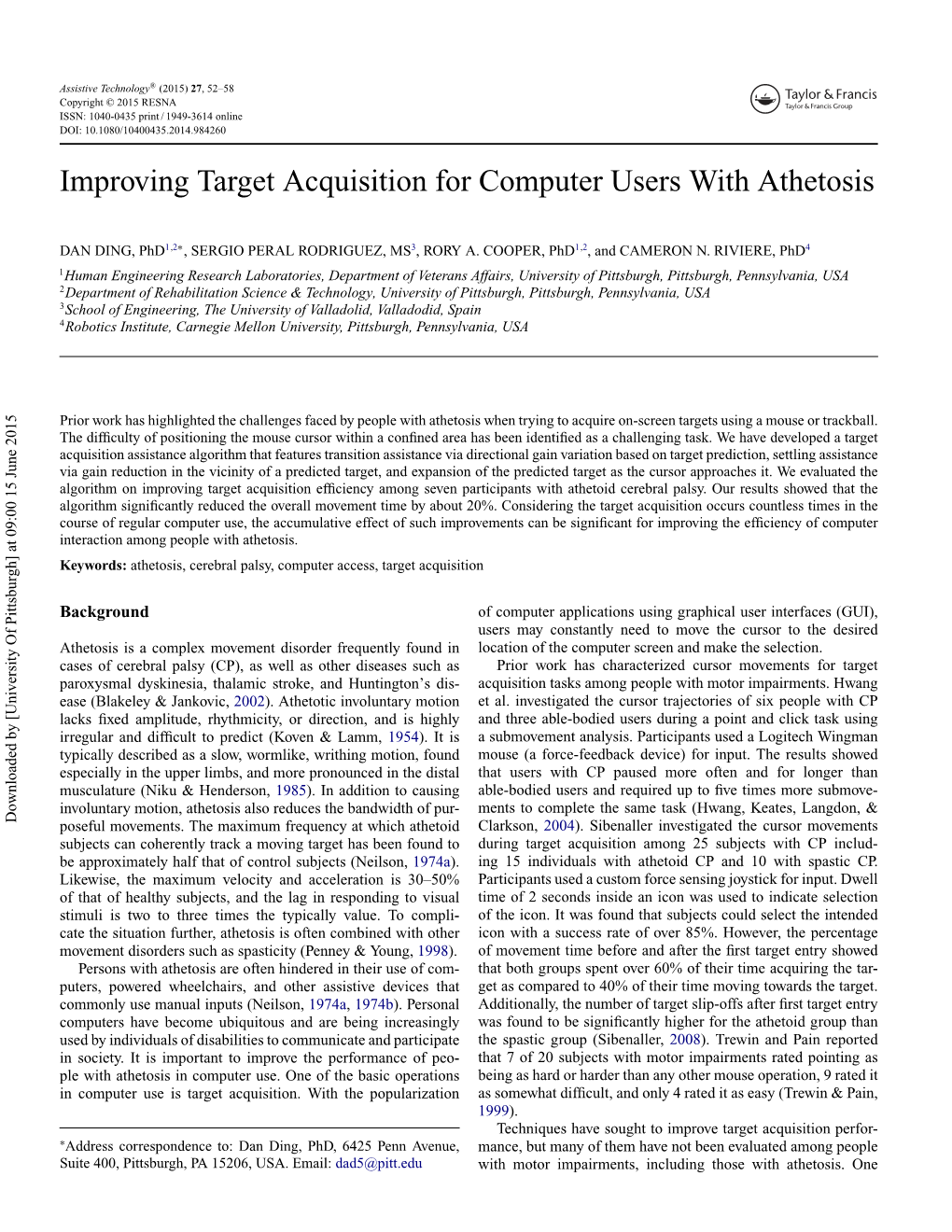 Improving Target Acquisition for Computer Users with Athetosis