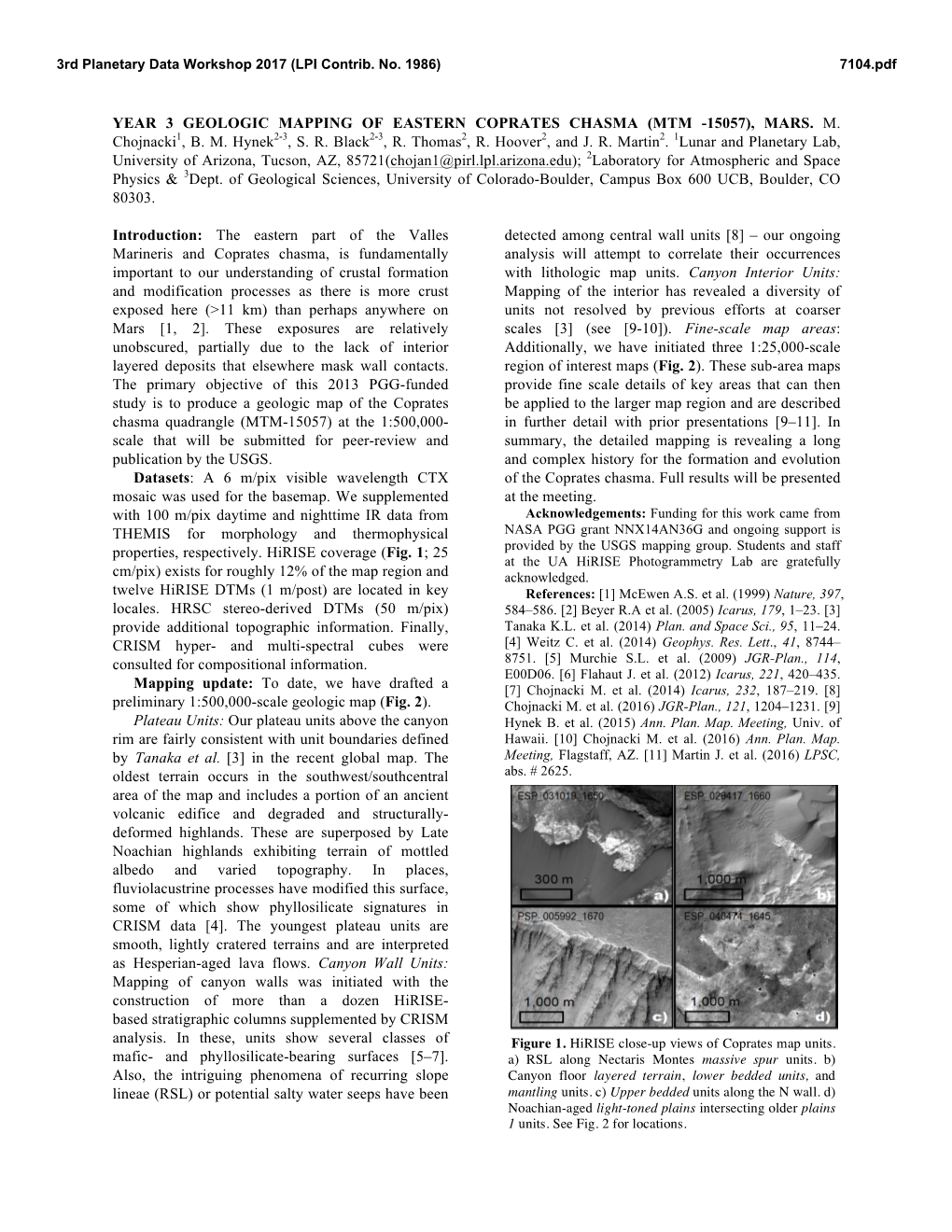 Year 3 Geologic Mapping of Eastern Coprates Chasma (Mtm -15057), Mars