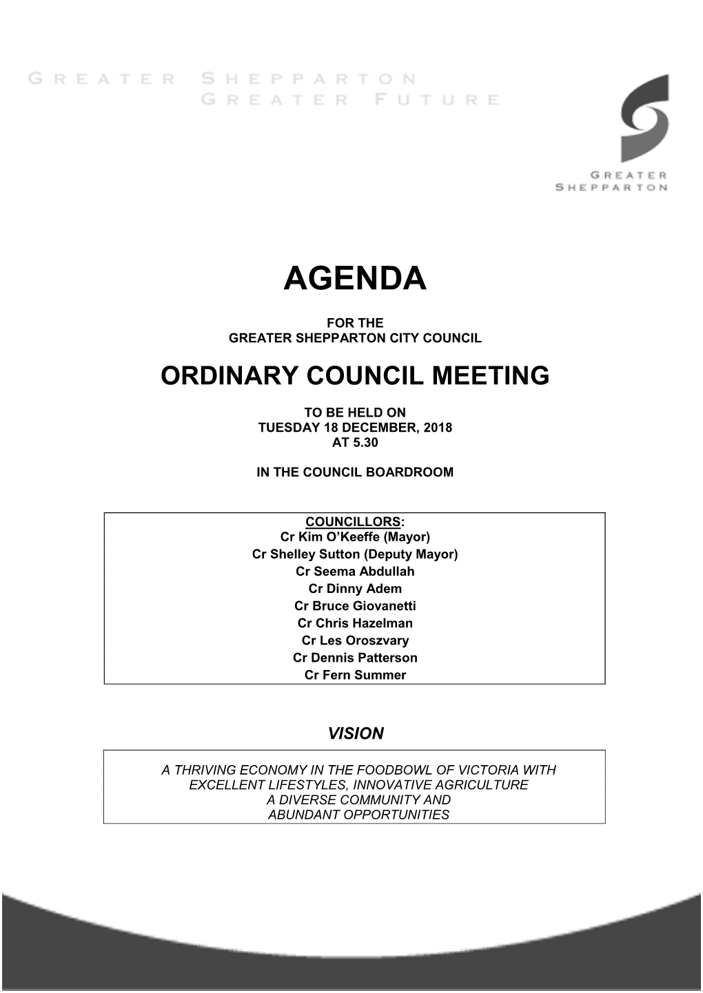 Agenda of Ordinary Meeting