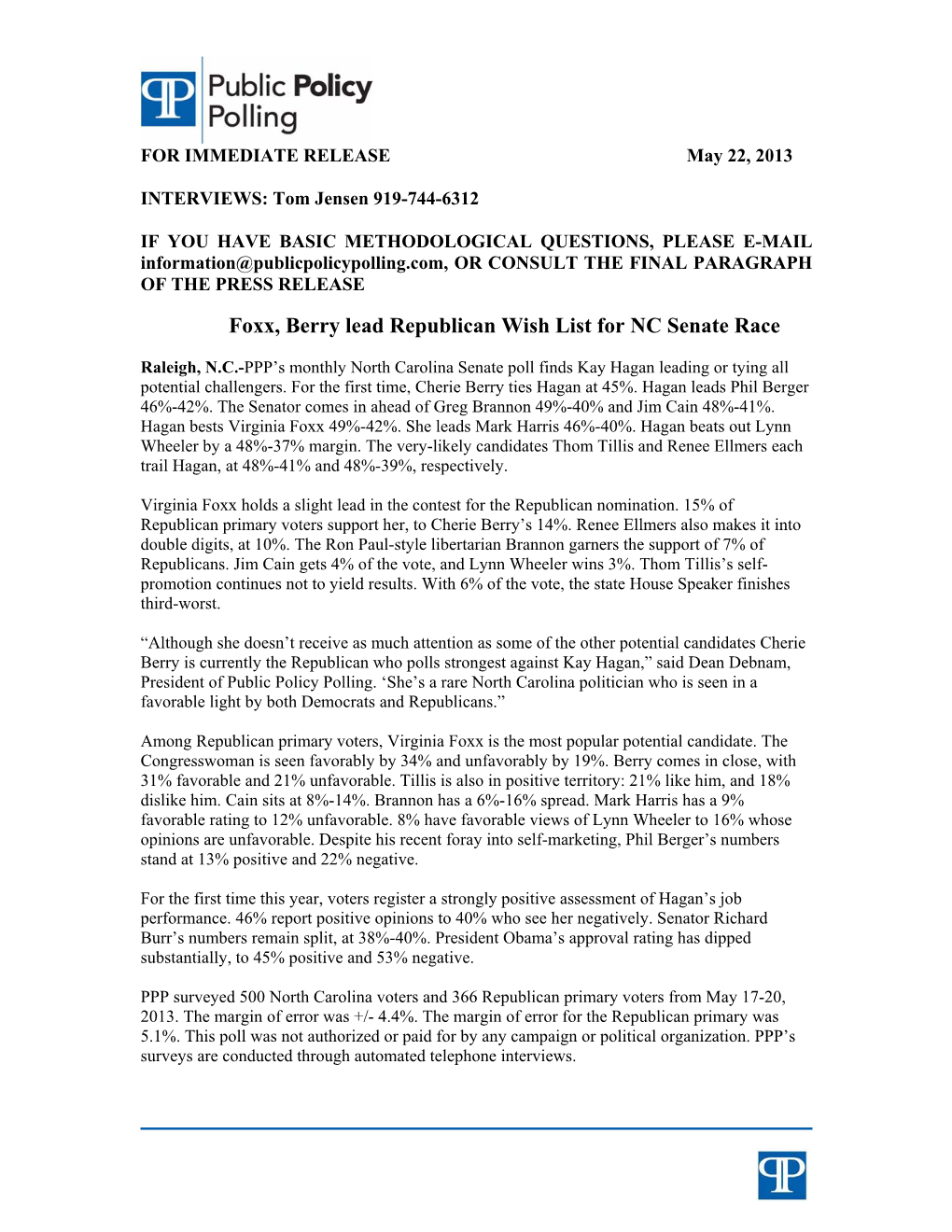 Foxx, Berry Lead Republican Wish List for NC Senate Race