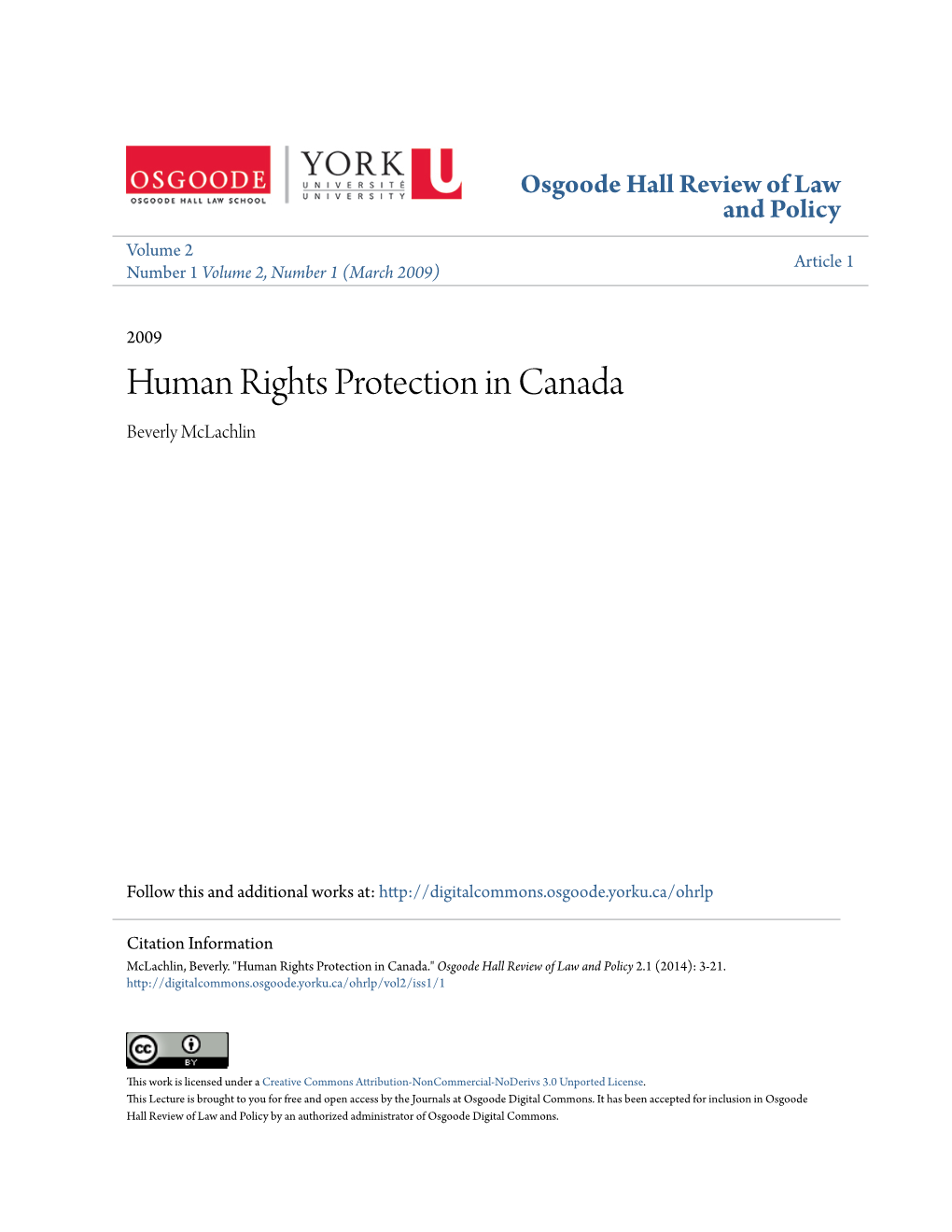 Human Rights Protection in Canada Beverly Mclachlin