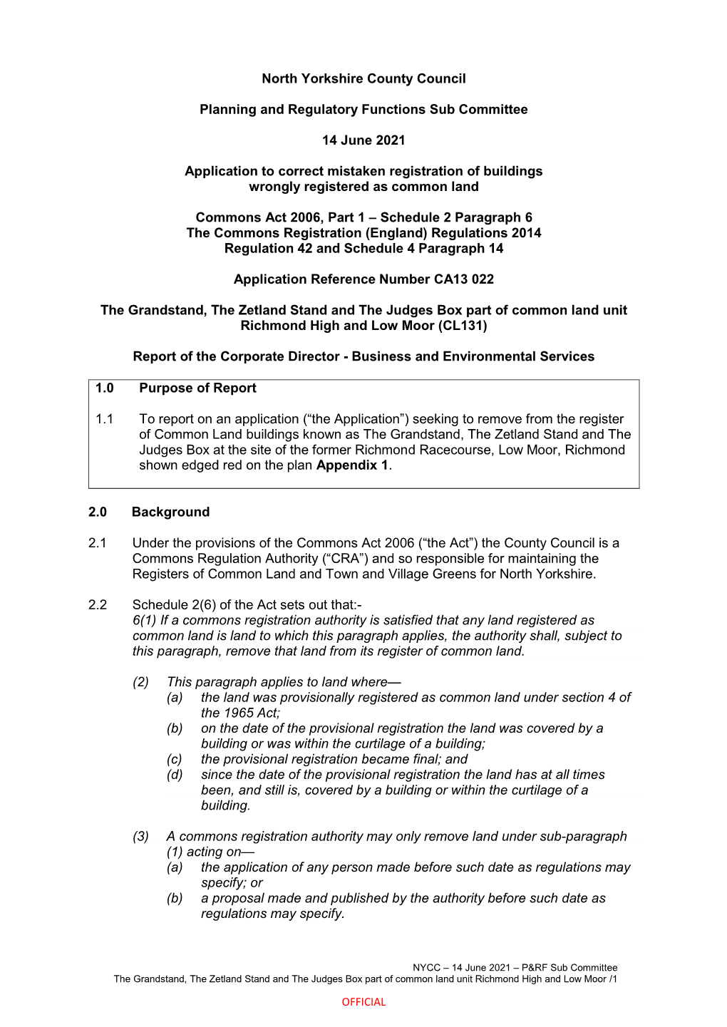 North Yorkshire County Council Planning and Regulatory Functions