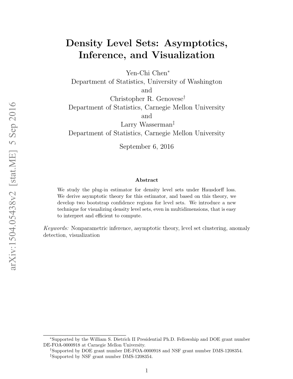 Density Level Sets: Asymptotics, Inference, and Visualization Arxiv