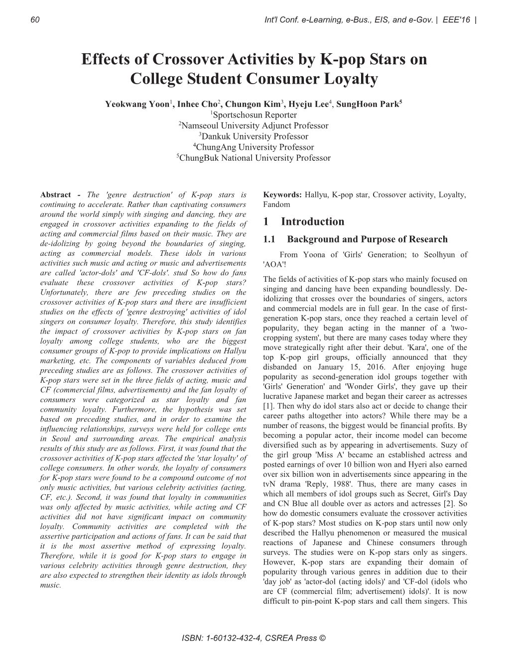 Effects of Crossover Activities by K-Pop Stars on College Student Consumer Loyalty