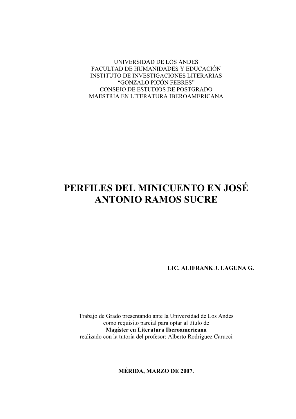 Perfiles Del Minicuento En José Antonio Ramos Sucre