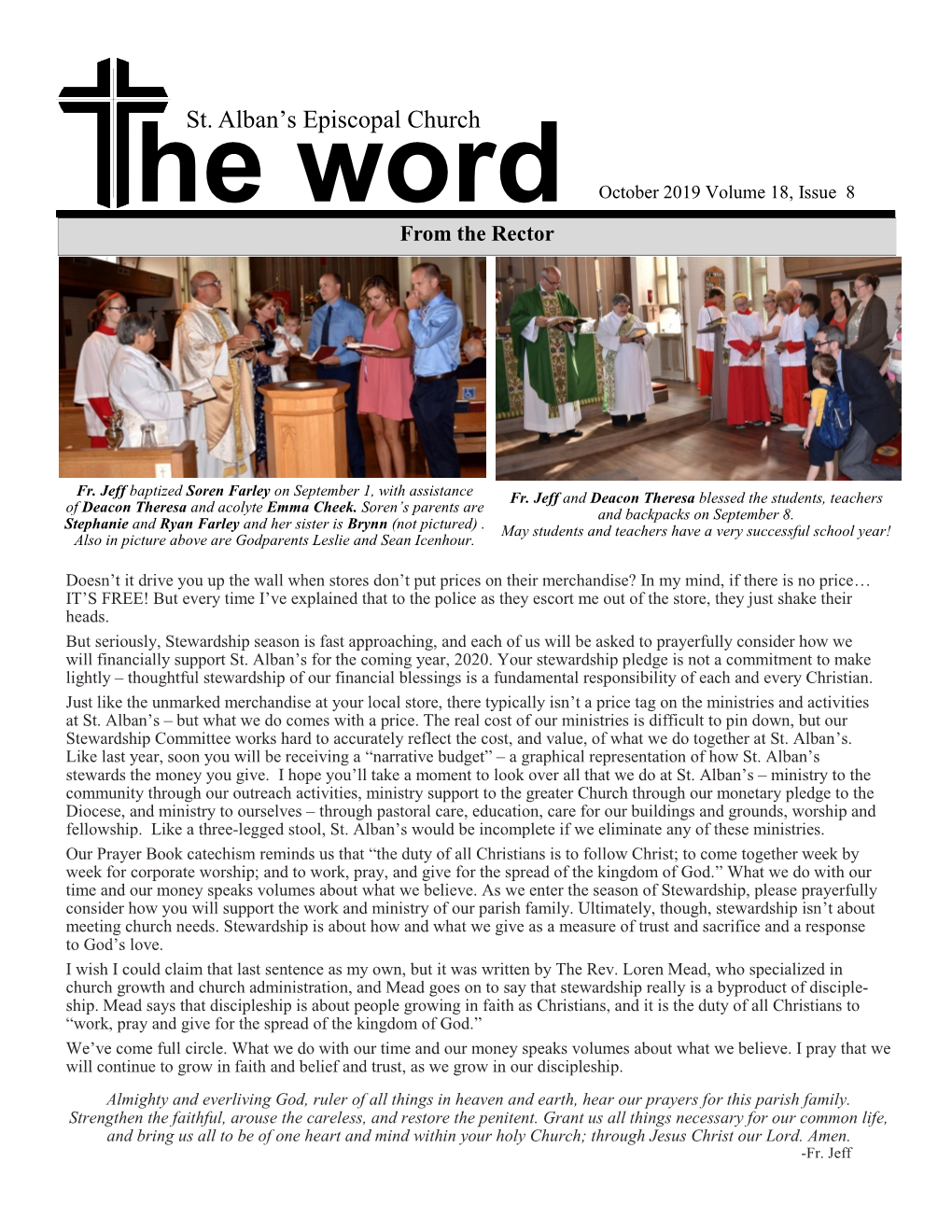 October 2019 Volume 18, Issue 8 from the Rector