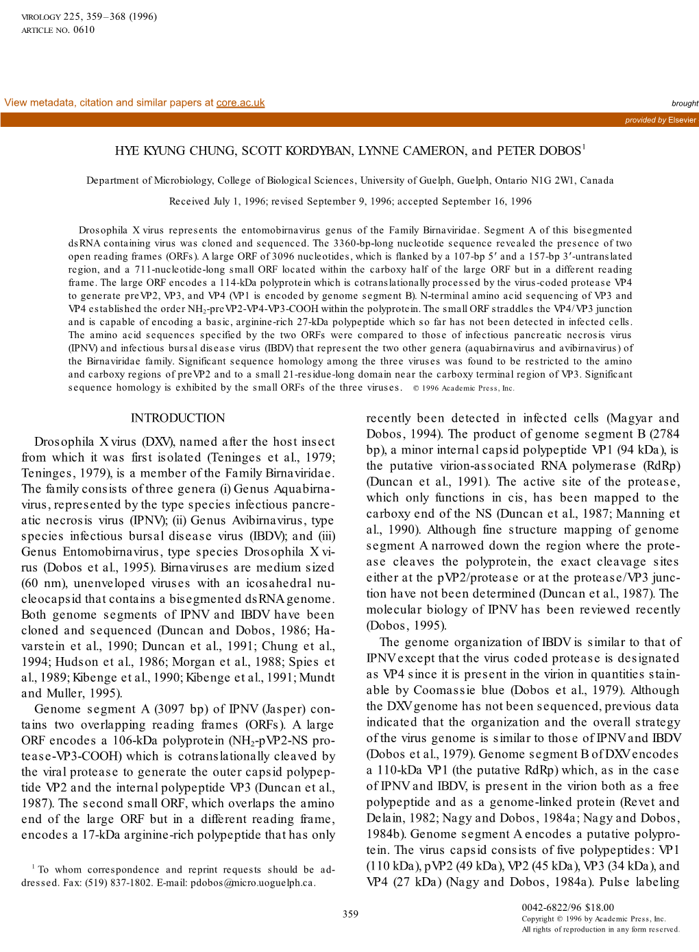 Sequence Analysis of the Bicistronic Drosophila X Virus Genome Segment a and Its Encoded Polypeptides