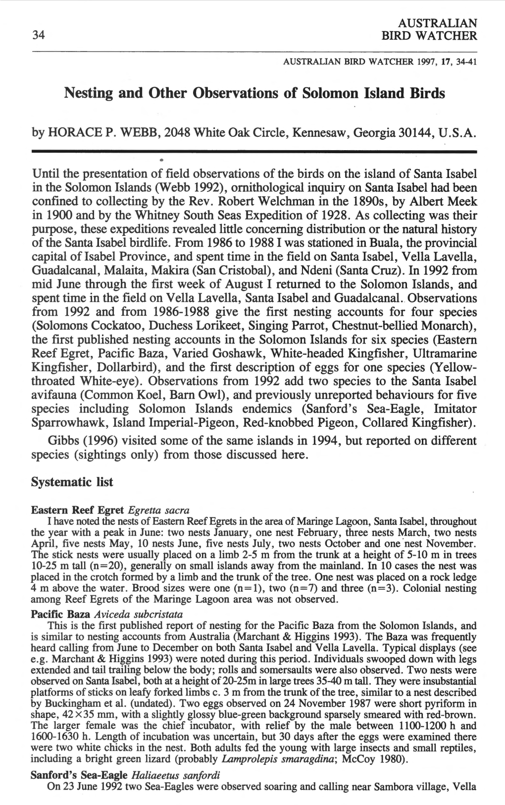 Nesting and Other Observations of Solomon Island Birds by HORACE P