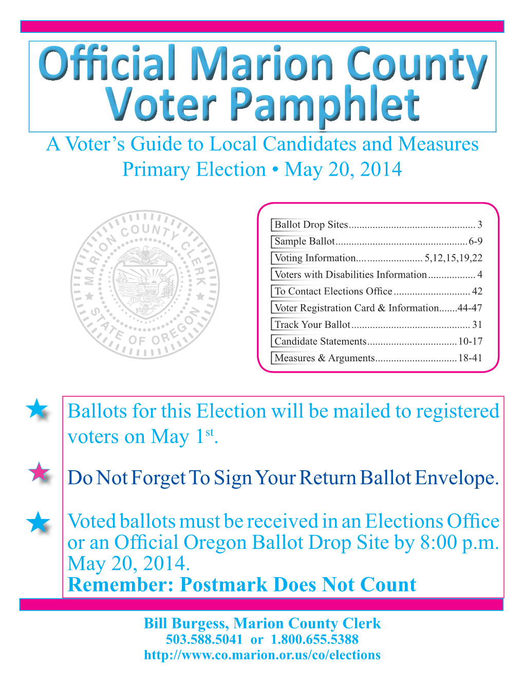 Marion County Voter Pamphlet for the May 20, 2014 Primary Election