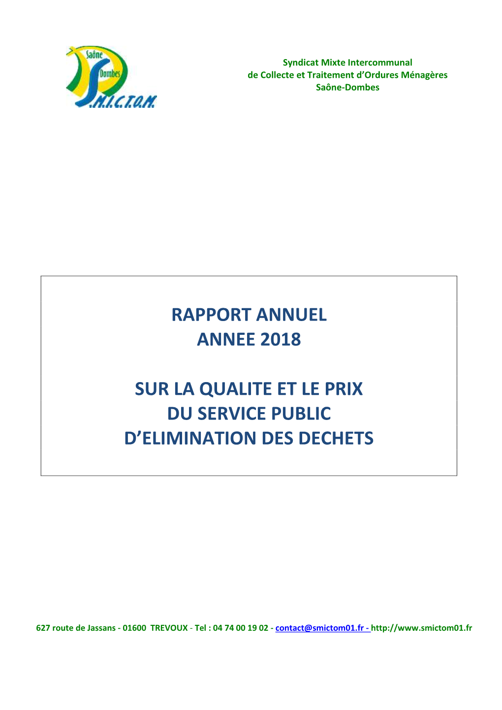 Rapport Annuel Annee 2018 Sur La Qualite Et Le Prix Du Service Public D'elimination Des Dechets