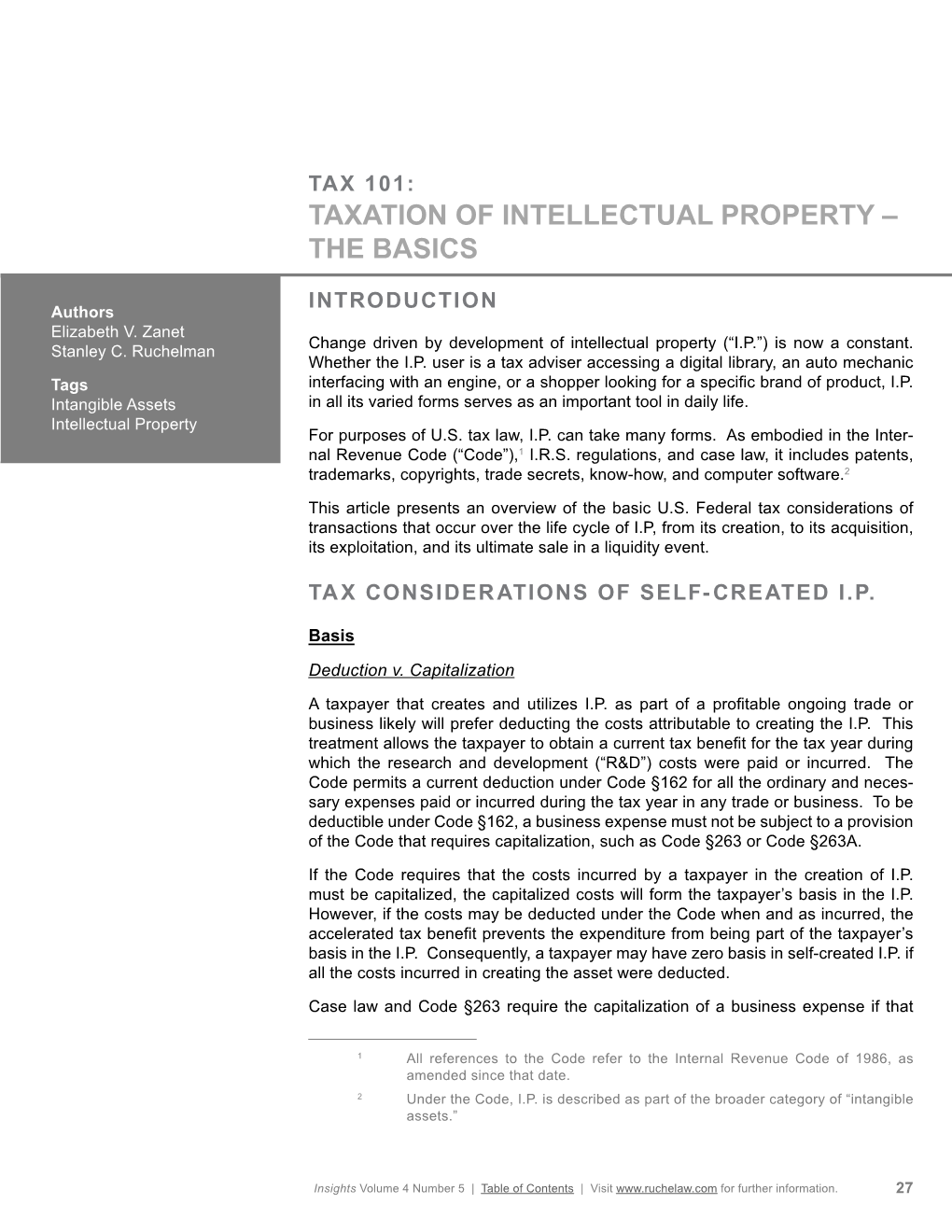 Tax 101: Taxation of Intellectual Property – the Basics
