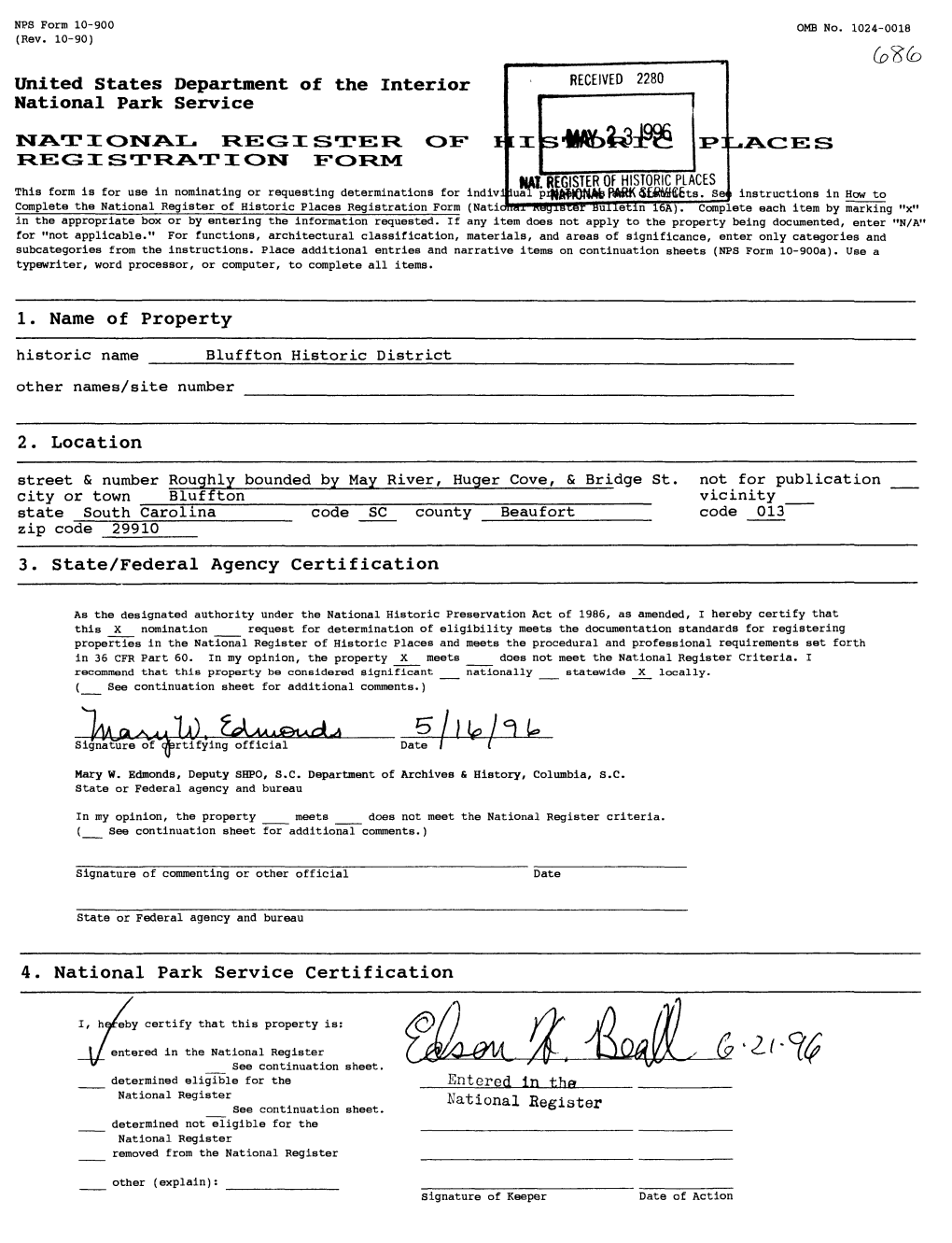 1. Name of Property 2. Location 3. State/Federal Agency Certification 4