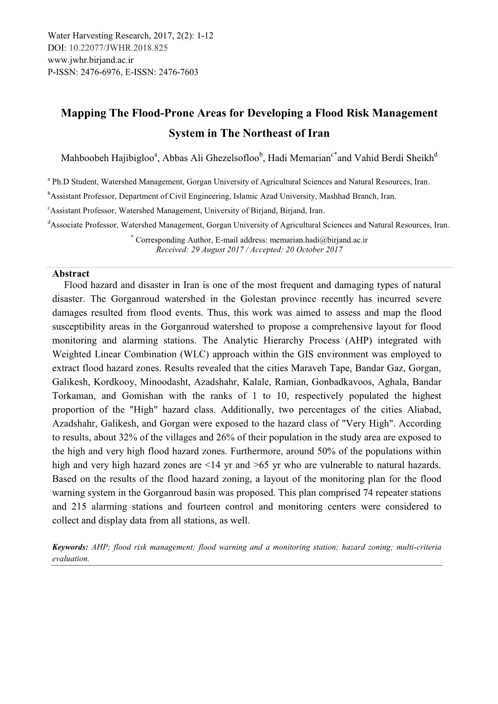 Mapping the Flood-Prone Areas for Developing a Flood Risk Management System in the Northeast of Iran