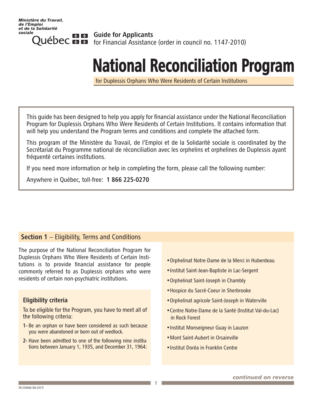 National Reconciliation Program for Duplessis Orphans Who Where