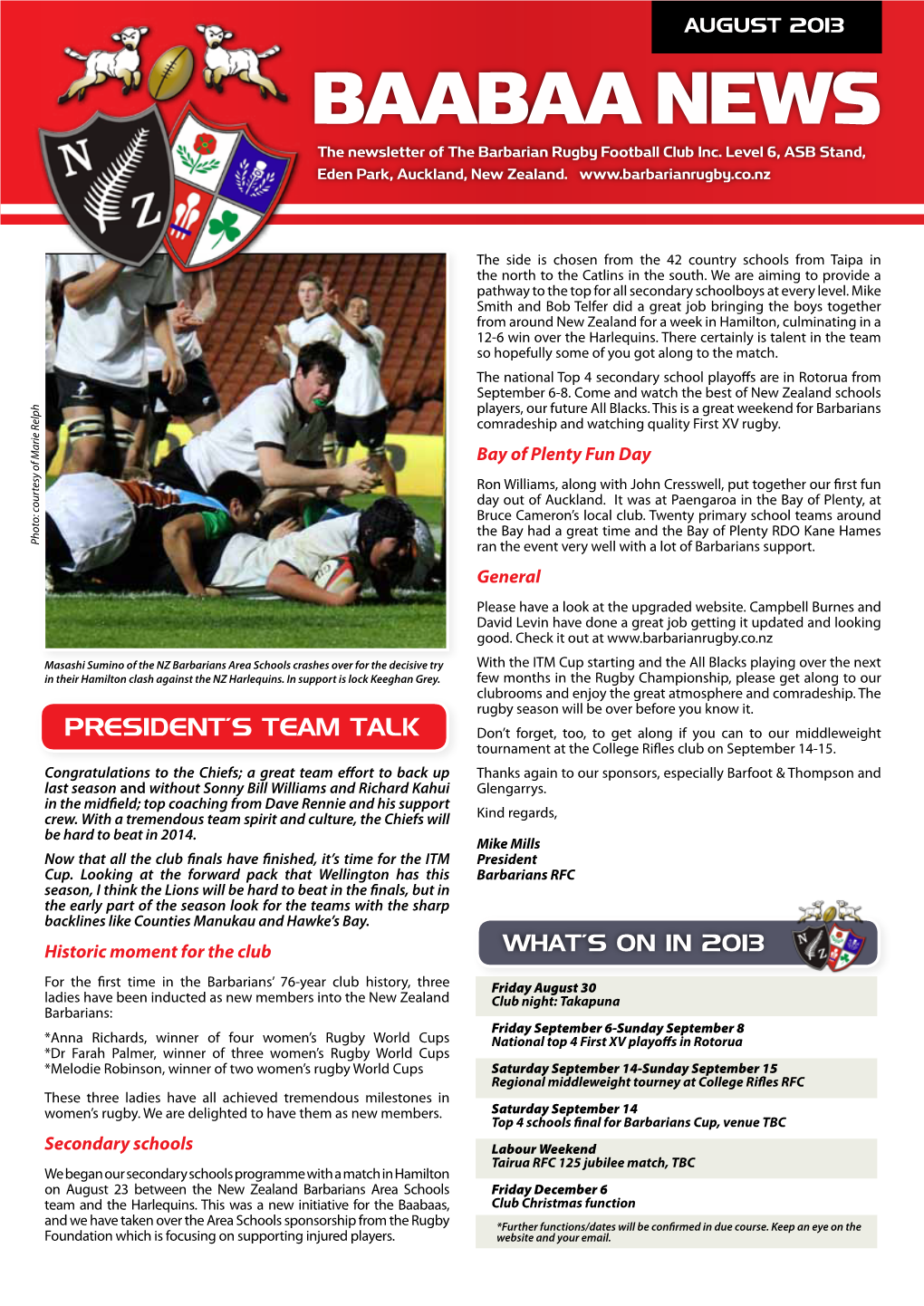 BAABAA NEWS the Newsletter of the Barbarian Rugby Football Club Inc