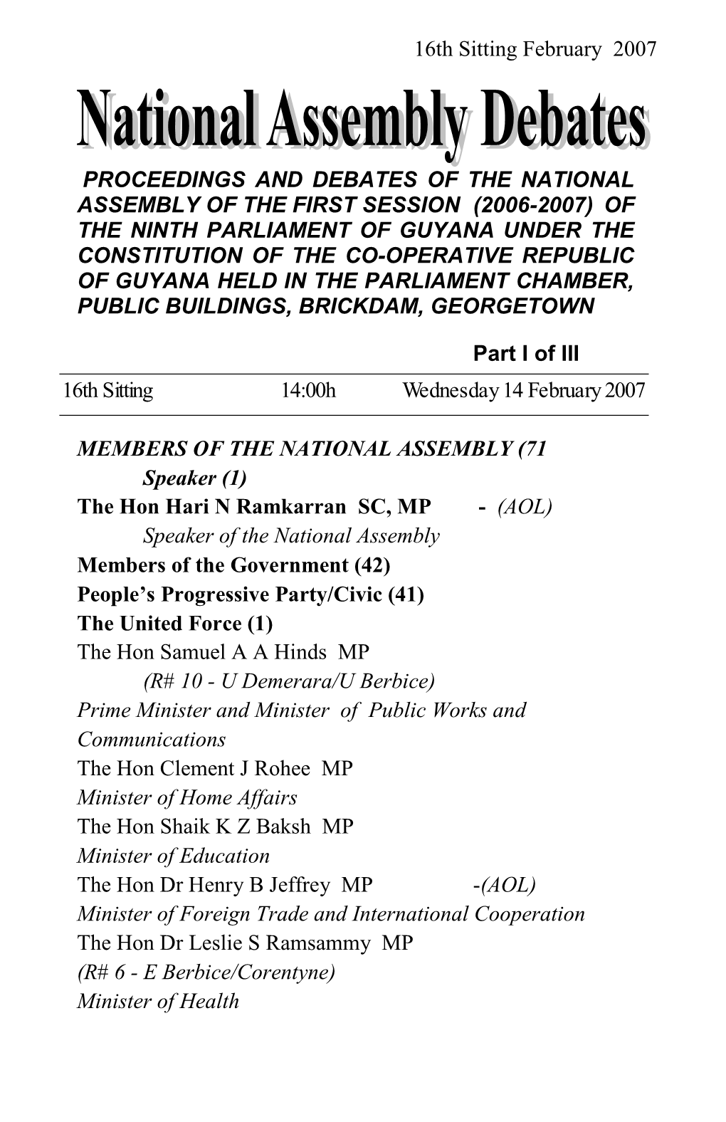 Budget Debate 14 February 2007