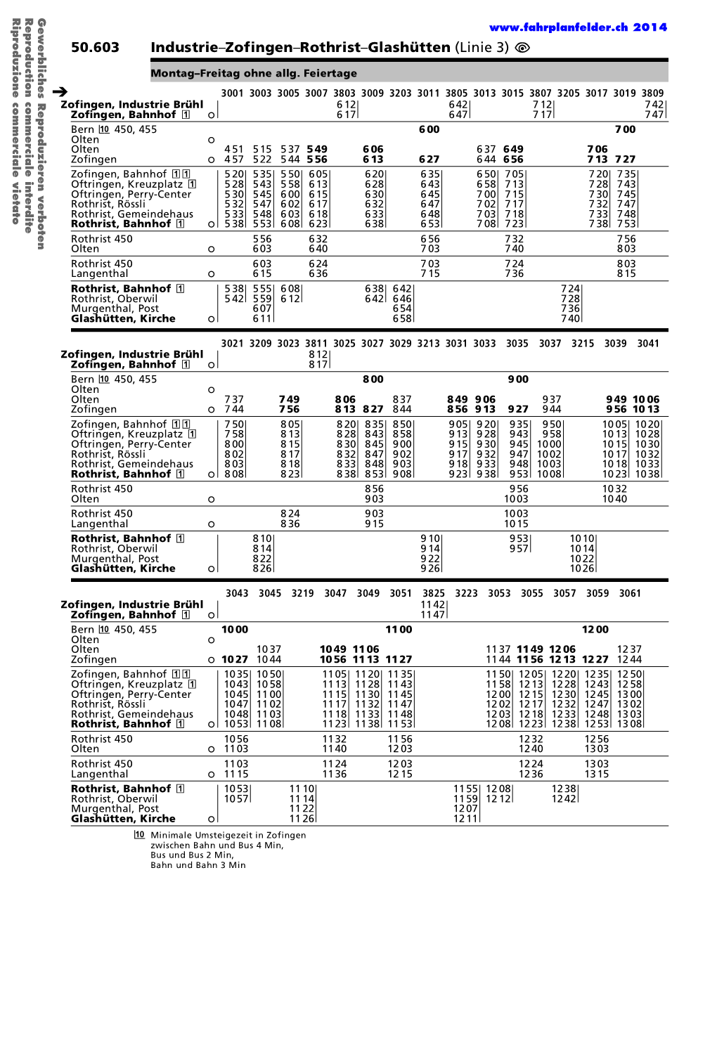 50.603 Industrie–Zofingen–Rothrist–Glashütten (Linie 3) Û