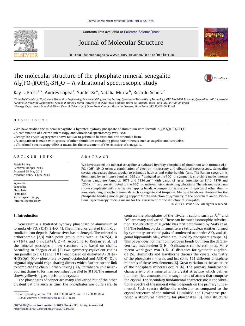 The Molecular Structure of the Phosphate Mineral Senegalite Al2(PO4)