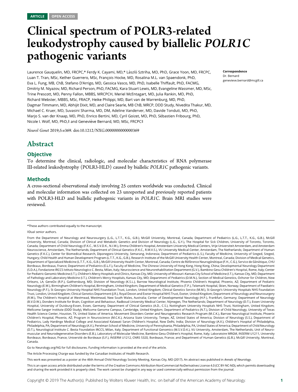 Clinical Spectrum of POLR3-Related Leukodystrophy Caused by Biallelic POLR1C Pathogenic Variants