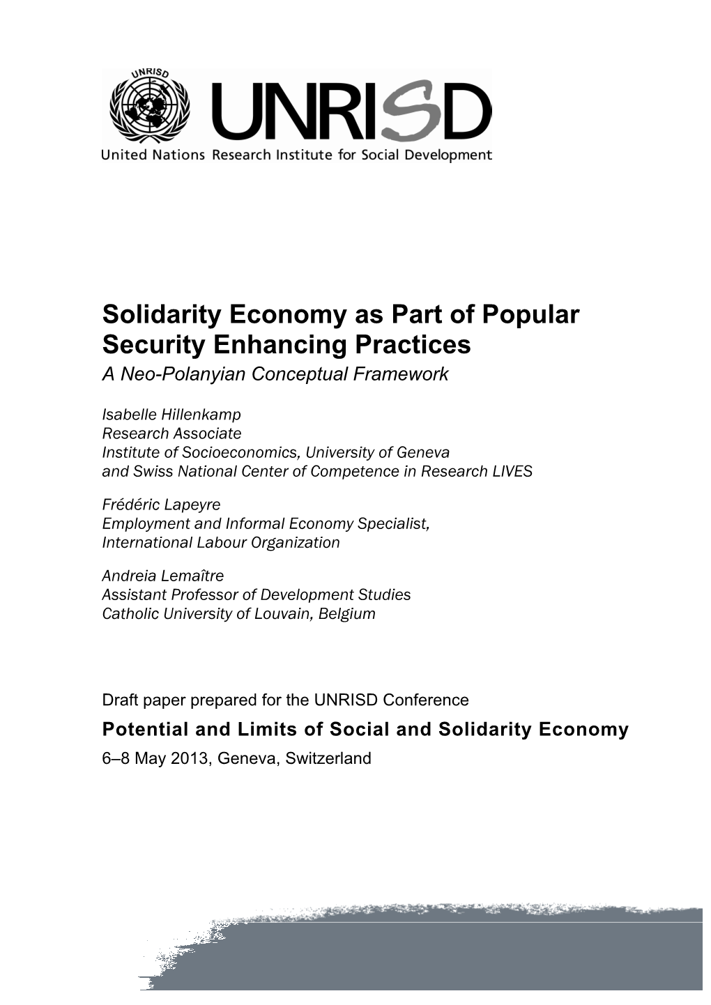 Solidarity Economy As Part of Popular Security Enhancing Practices a Neo-Polanyian Conceptual Framework
