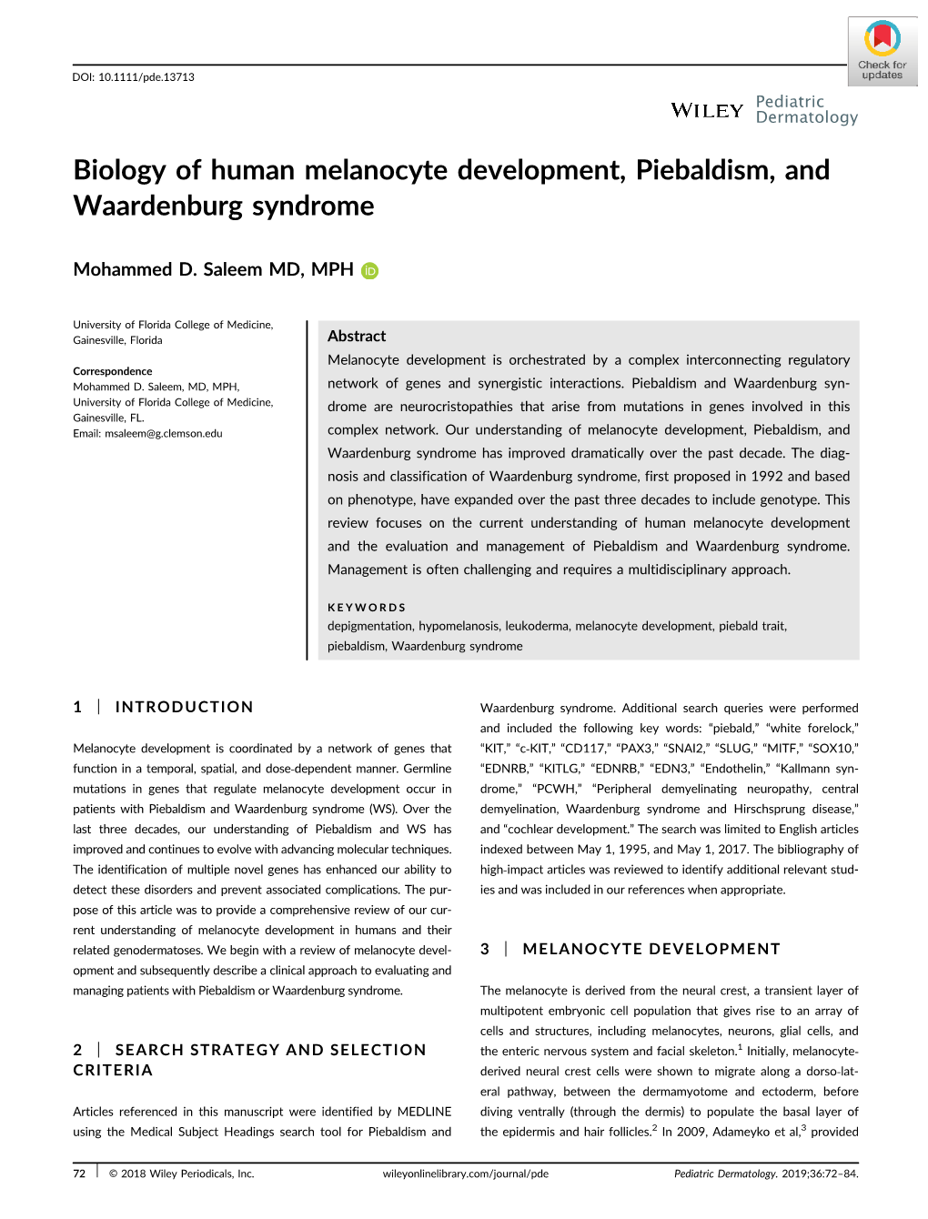 Biology of Human Melanocyte Development, Piebaldism, and Waardenburg Syndrome