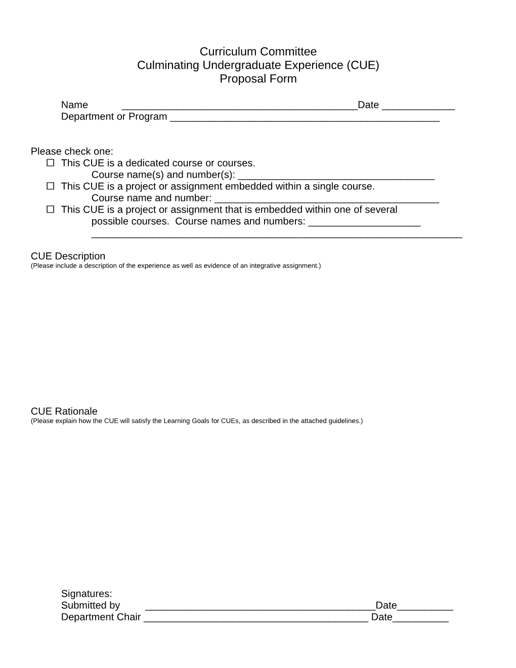 Curriculum Committee New Course Proposal