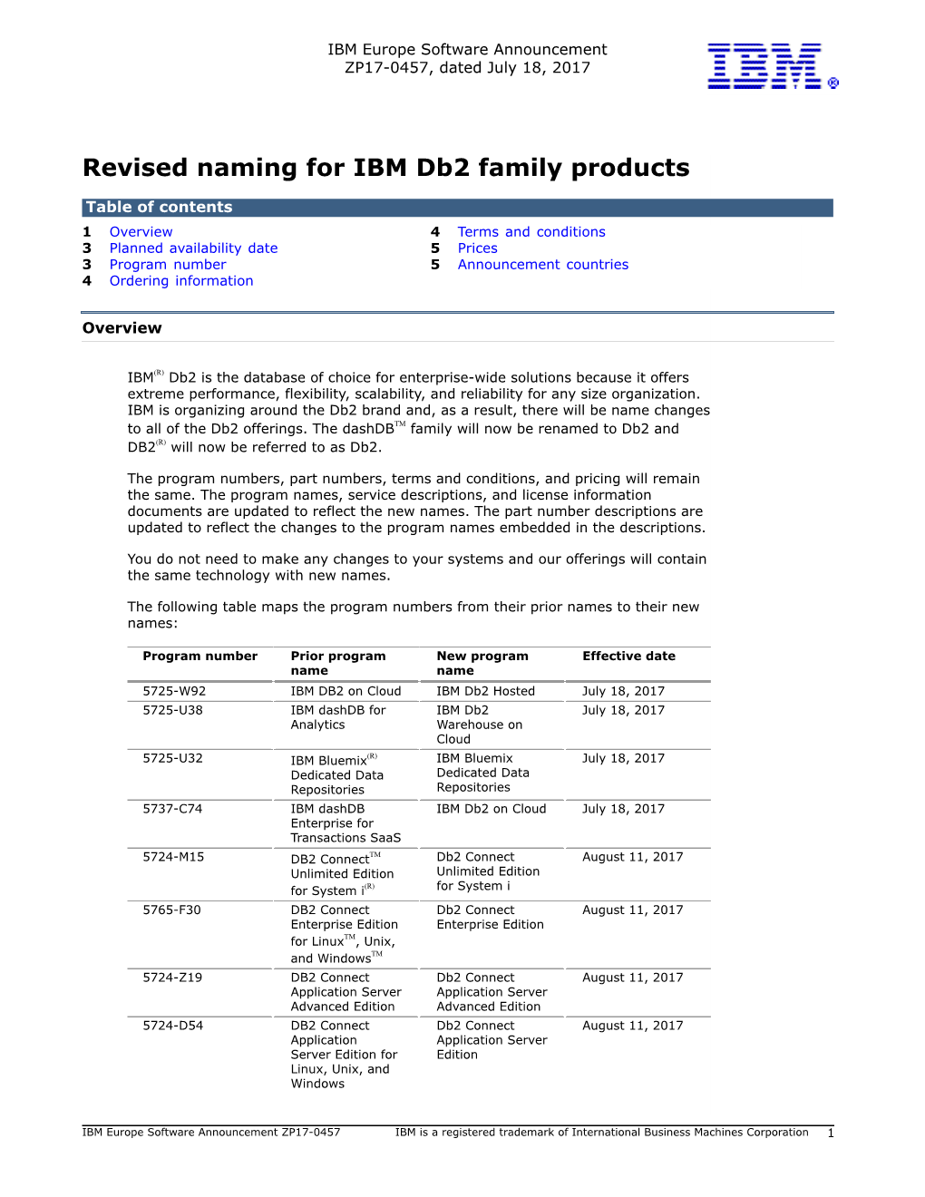 Revised Naming for IBM Db2 Family Products