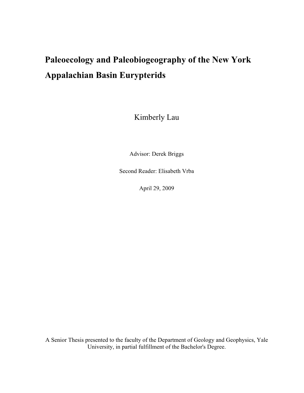 Paleoecology and Paleobiogeography of the New York Appalachian Basin Eurypterids