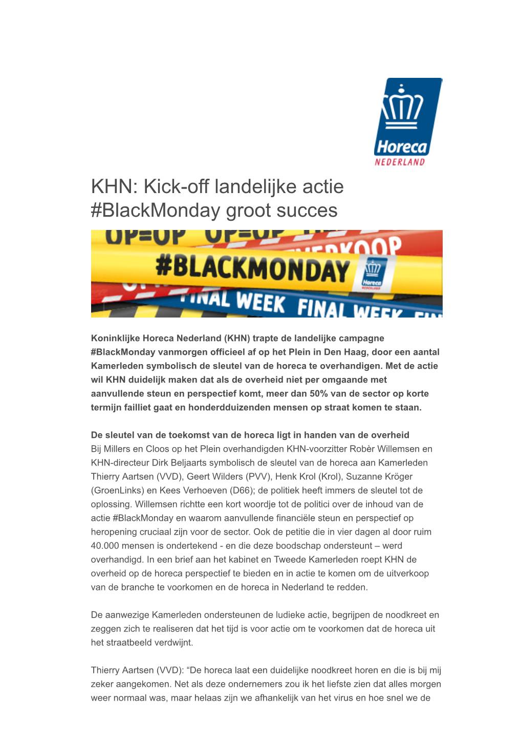 KHN: Kick-Off Landelijke Actie #Blackmonday Groot Succes