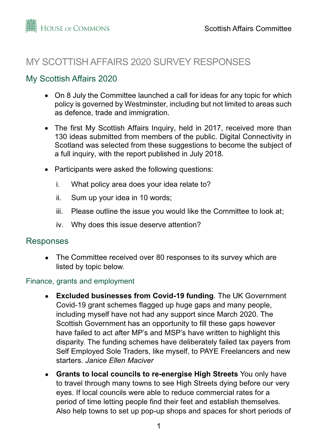 MY SCOTTISH AFFAIRS 2020 SURVEY RESPONSES My Scottish Affairs 2020