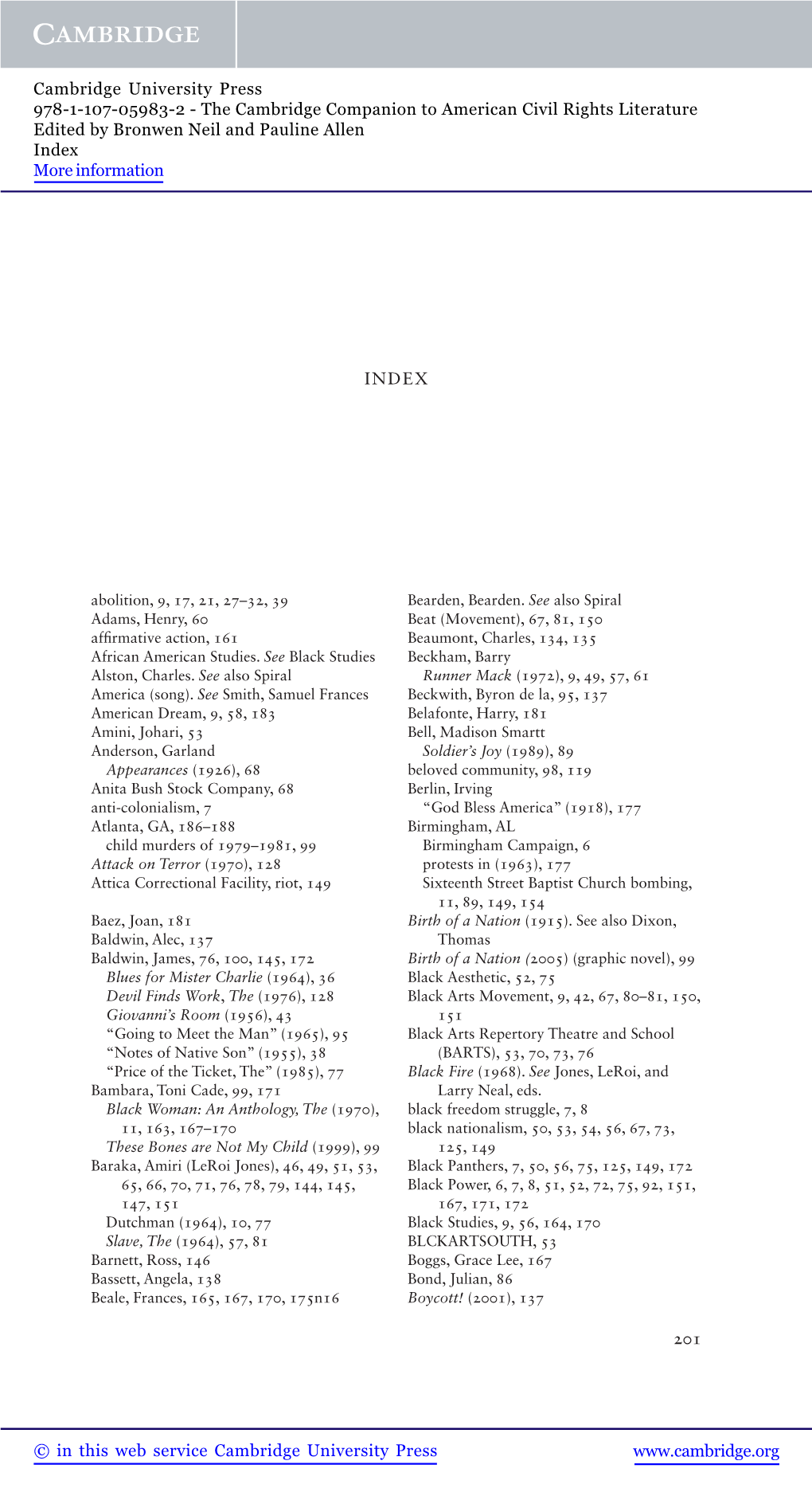 The Cambridge Companion to American Civil Rights Literature Edited by Bronwen Neil and Pauline Allen Index More Information