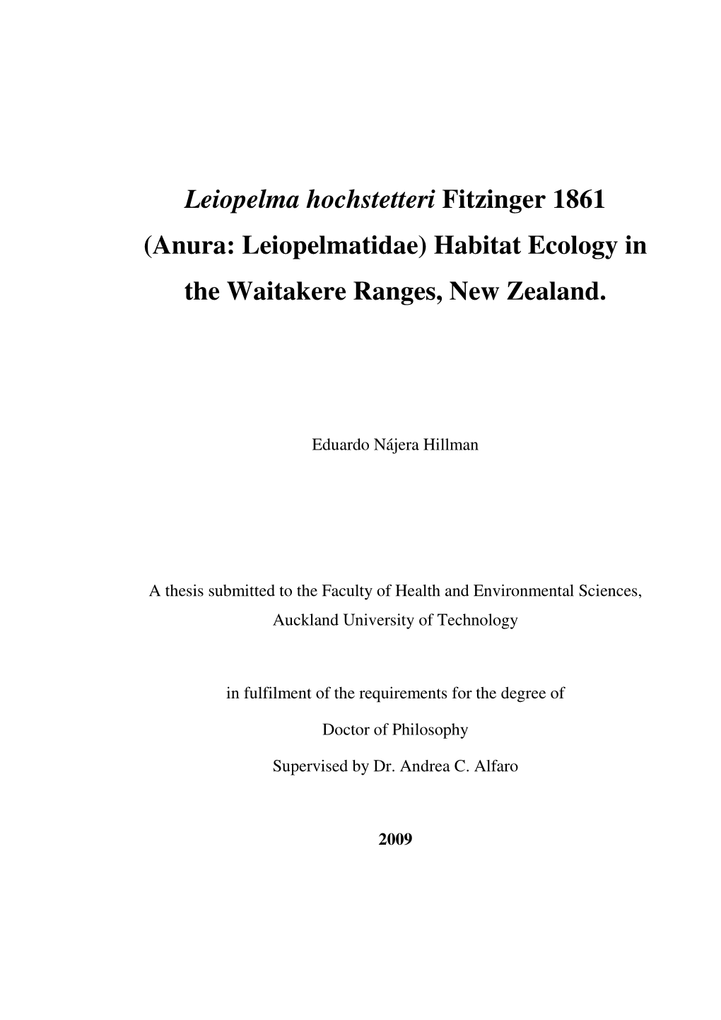 Leiopelma Hochstetteri Fitzinger 1861 (Anura: Leiopelmatidae) Habitat Ecology in the Waitakere Ranges, New Zealand