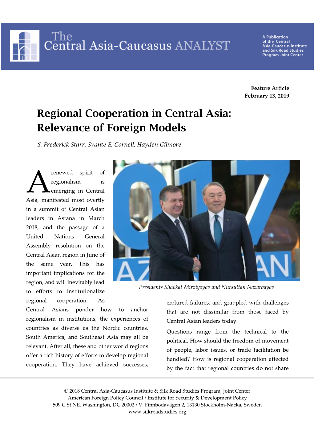 Regional Cooperation in Central Asia: Relevance of Foreign Models