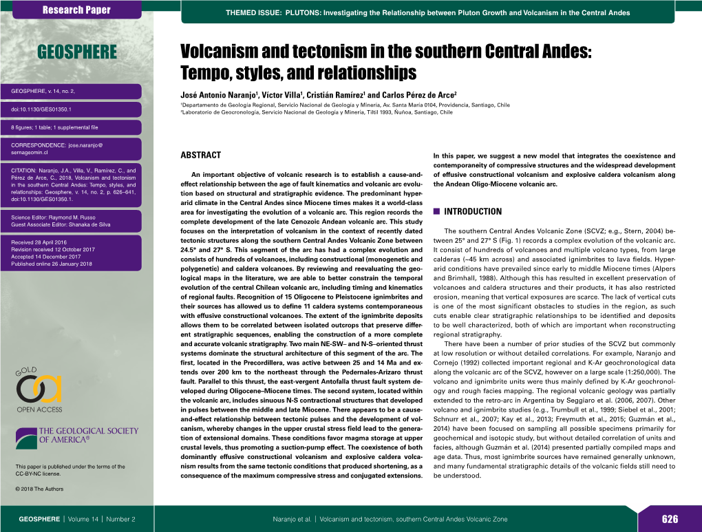 Volcanism and Tectonism in the Southern Central Andes: Tempo, Styles, and Relationships GEOSPHERE, V