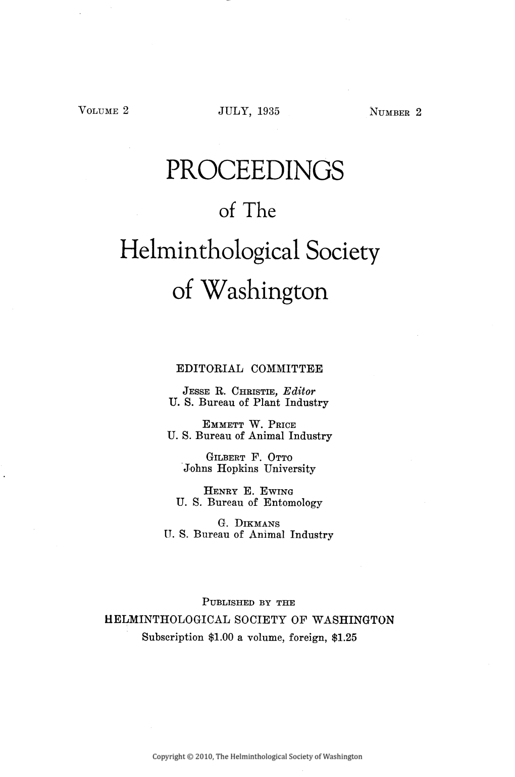 Proceedings of the Helminthological Society of Washington 2(2) 1935